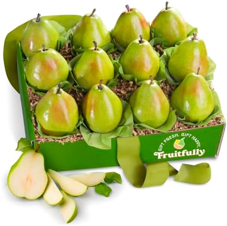 A gift box containing 12 fresh Comice and Green D’Anjou pears, part of A Gift Inside premium fruit gift basket.