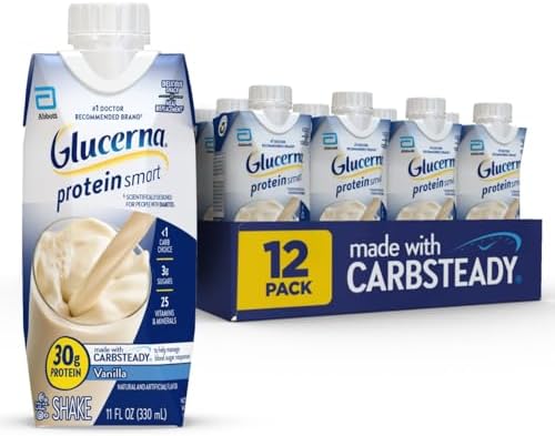 Glucerna Protein Smart Nutrition Shake for diabetes, showing a ready-to-drink chocolate-flavored blood sugar management shake.