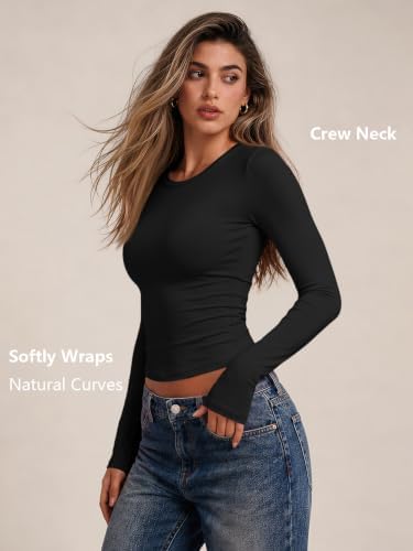 Trendy Queen women's long sleeve T-shirt featuring fall fashion Y2K style, basic comfortable top for casual wear.