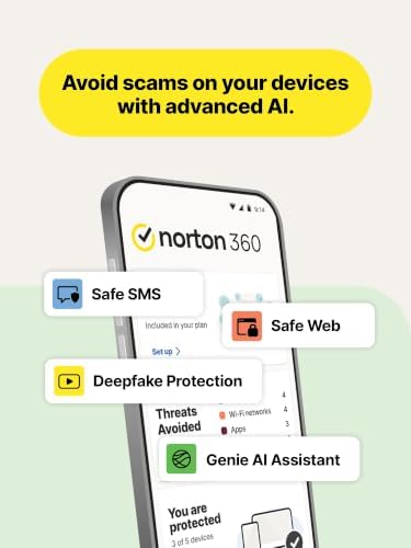 Norton 360 Premium antivirus software for 10 devices, download version with auto-renewal, showing Norton logo and software box.