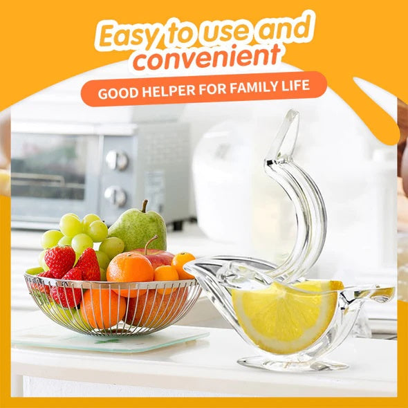 Transparent acrylic bird-shaped manual lemon juicer with lemon slice squeezer design for kitchen use