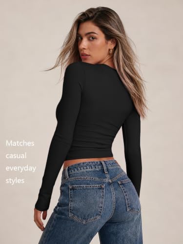 Trendy Queen women's long sleeve T-shirt with fall fashion Y2K style, basic casual top in versatile design.