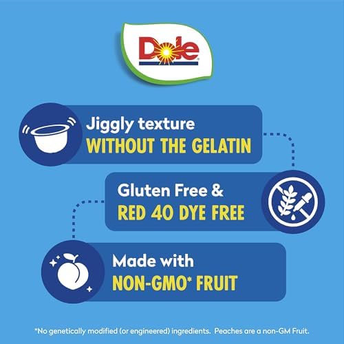 Dole Fruit Bowls Peaches in 4.3oz fruit snack cups, showing individual peach slices in clear plastic containers.