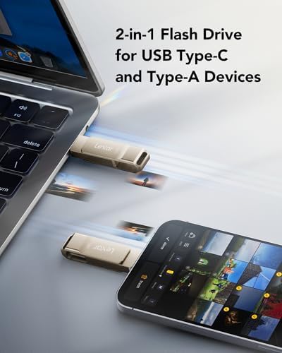 Lexar D40E 128GB USB 3.2 Gen 1 Type-C flash drive in champagne silver, portable data storage with sleek design.