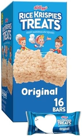 Box of Rice Krispies Treats Crispy Marshmallow Squares cereal bars, original flavor, 16 bars in 12.4oz packaging