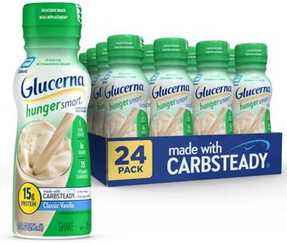 Glucerna Hunger Smart diabetes nutrition shake in a bottle, designed to support blood sugar management.