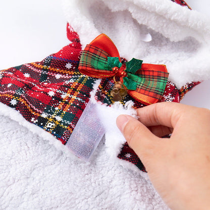 Plush cat Christmas cape hat and shawl set in festive holiday design
