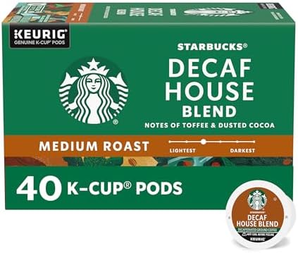 Starbucks Decaf House Blend K-Cup coffee pods, medium roast, 40 count, single-serve coffee pods for Keurig brewers