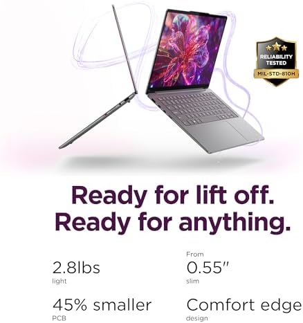 Lenovo Slim 7i Aura Edition laptop with 14-inch WUXGA OLED display, 16GB RAM, 1TB storage in Luna Grey color.
