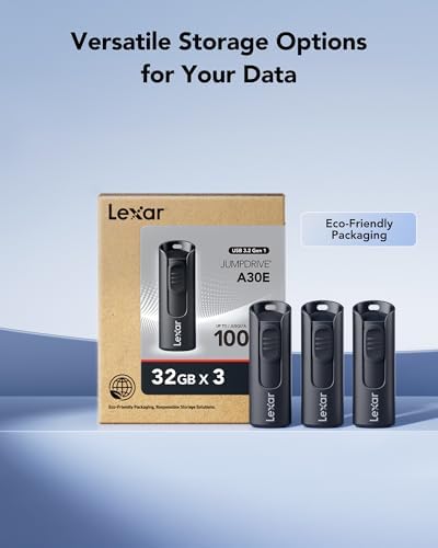 BACKUPMYFILESNOW® Lexar A30E USB 3.2 Gen 1 flash drive 32GB 3-pack, compact portable storage devices, black and blue design