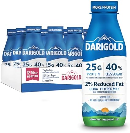 Darigold FIT High Protein Milk 2% in 14oz bottles, low fat, lactose free, 25g protein, 40% less sugar, 12-pack.