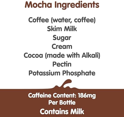 Dunkin' Mocha Iced Coffee in 13.7 fl oz bottles, pack of 12, featuring a dark chocolate and coffee beverage in a plastic bottle.