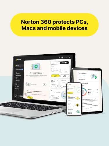 Norton 360 Premium 2027 antivirus software download box for 10 devices, featuring security and auto-renewal options.