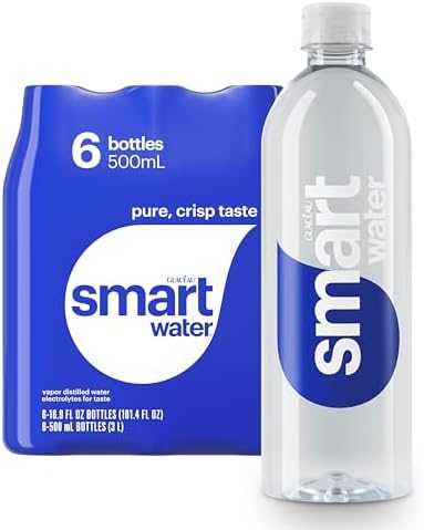 BACKUPMYFILESNOW® smartwater vapor distilled water bottles, 16.9 fl oz, 6-pack, clear plastic bottles with blue caps