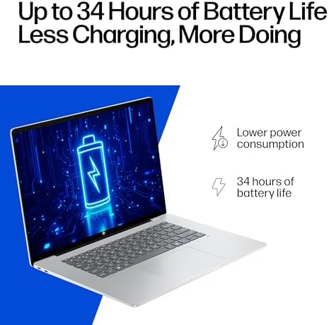 HP OmniBook 5 16-inch AI laptop with 2K display, 16GB RAM, 512GB SSD, Snapdragon X1, Qualcomm GPU, Windows 11 in glacier silver
