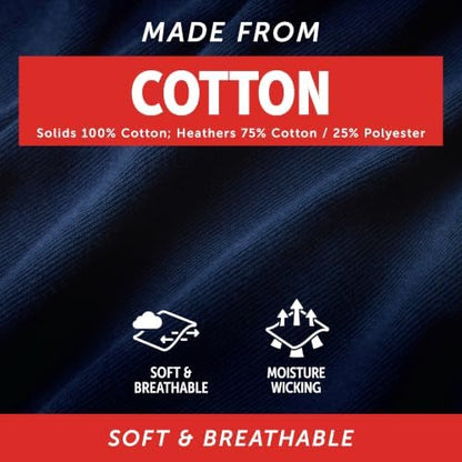 Hanes men's boxer briefs pack with cool, breathable cotton moisture-wicking fabric and no ride-up design, shown laid flat.