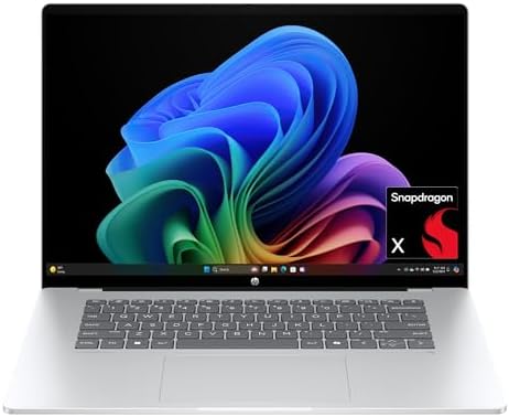 HP OmniBook 5 16-inch AI laptop with 2K display, Snapdragon X1, 16GB RAM, 512GB SSD, Glacier Silver, Windows 11 Home