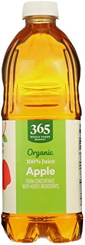Organic apple juice in a 64 fl oz bottle from 365 by Whole Foods Market, featuring a clear label with fresh apples.