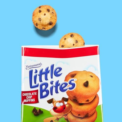 Entenmann's Little Bites Chocolate Chip Muffins multipack with 20 individual 1.5 oz mini muffins featuring real chocolate chips