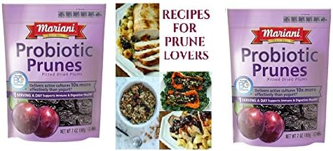 Mariani Probiotic Dried Prunes with BC30 cultures, California dried fruit snack, supports digestion and immune health, 7 oz bags.