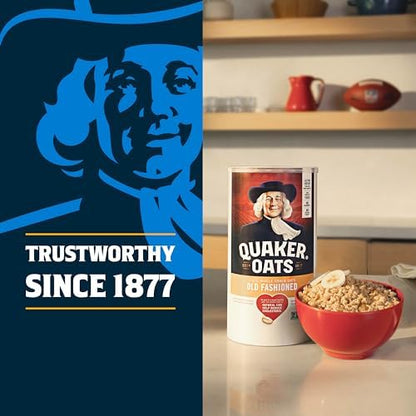 Quaker Old Fashioned Rolled Oats in two 64oz bags, Non-GMO Project Verified, ideal for breakfast and baking.