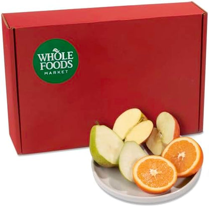 Organic fruit gift box by A Gift Inside featuring fresh pears, honeycrisp apples, and navel oranges in a premium gift set.