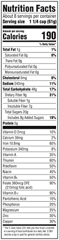 Post Raisin Bran cereal box with whole grain wheat, bran flakes, and raisins in a 16.6 oz box, ready for breakfast.