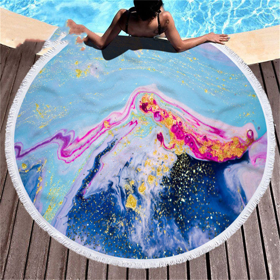 Marbling beach towel with swirling blue and white pattern from My Store