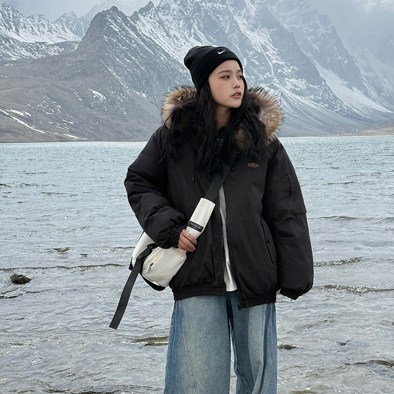 American Korean style thickened winter coat, full-length outerwear in a warm, structured design