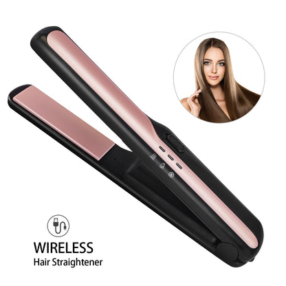 USB wireless charging hair straightener with sleek design and ceramic plates for cordless styling