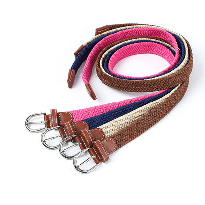Youth student canvas elastic braided belt in close-up view