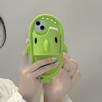 Funny shark slipper silicone phone case for iPhone 11, 12, 13, 14 Pro Max, soft shockproof full cover