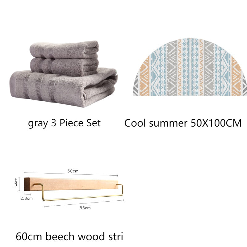 Bamboo towel set, antibacterial and hypoallergenic, neatly folded in neutral tones