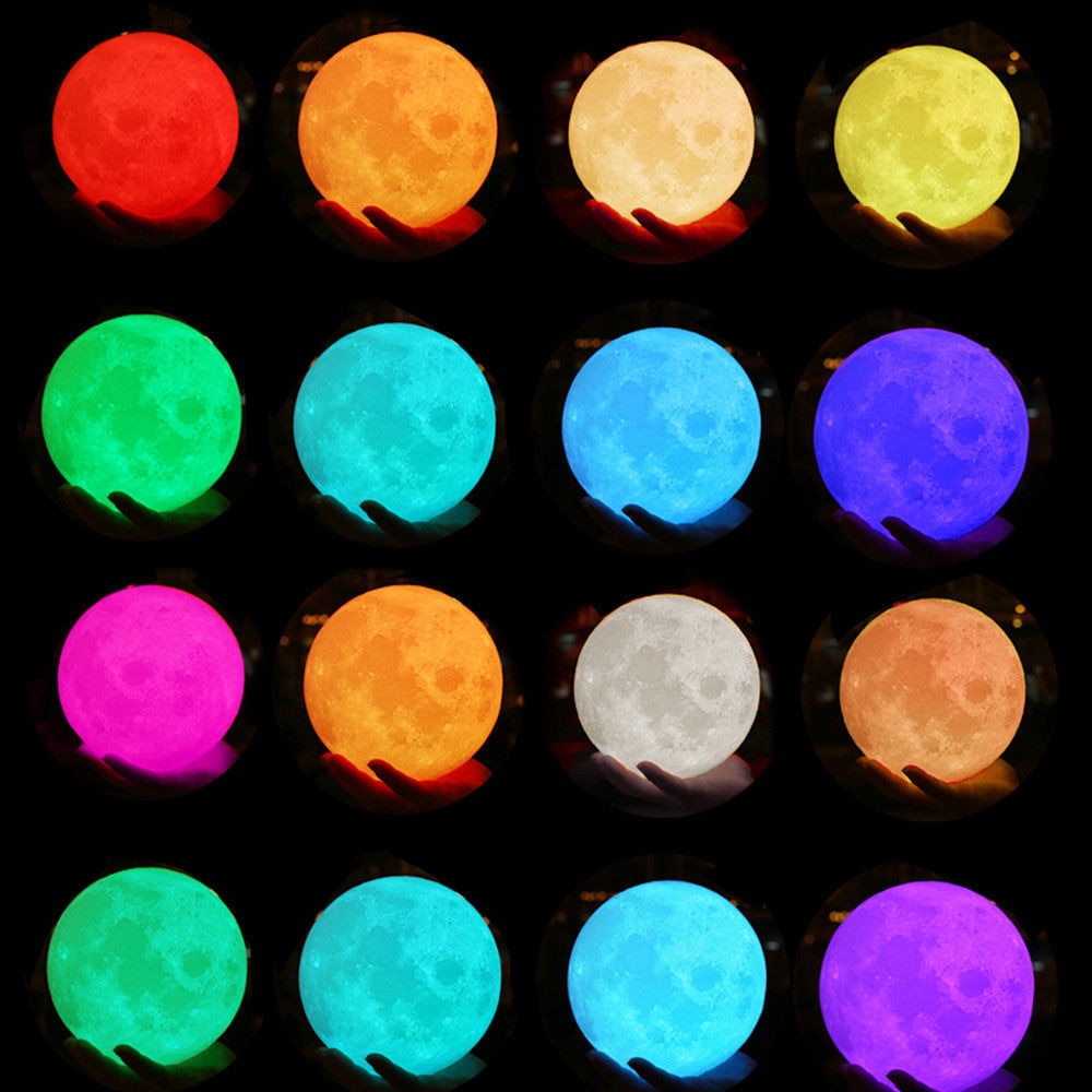 Custom moon lamp with detailed lunar surface texture, glowing softly in the dark