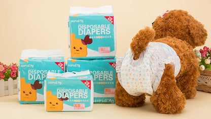 10-piece bag of disposable dog diapers in assorted sizes, shown as a pet care product package