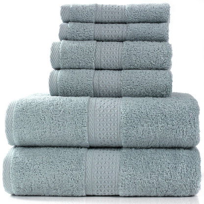 Cotton absorbent towel set, available in 3 or 6 pieces, featuring soft textured fabric