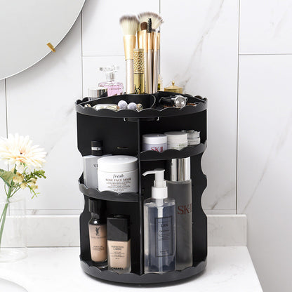 Multi-function cosmetics storage box with compartments for organizing makeup and beauty accessories