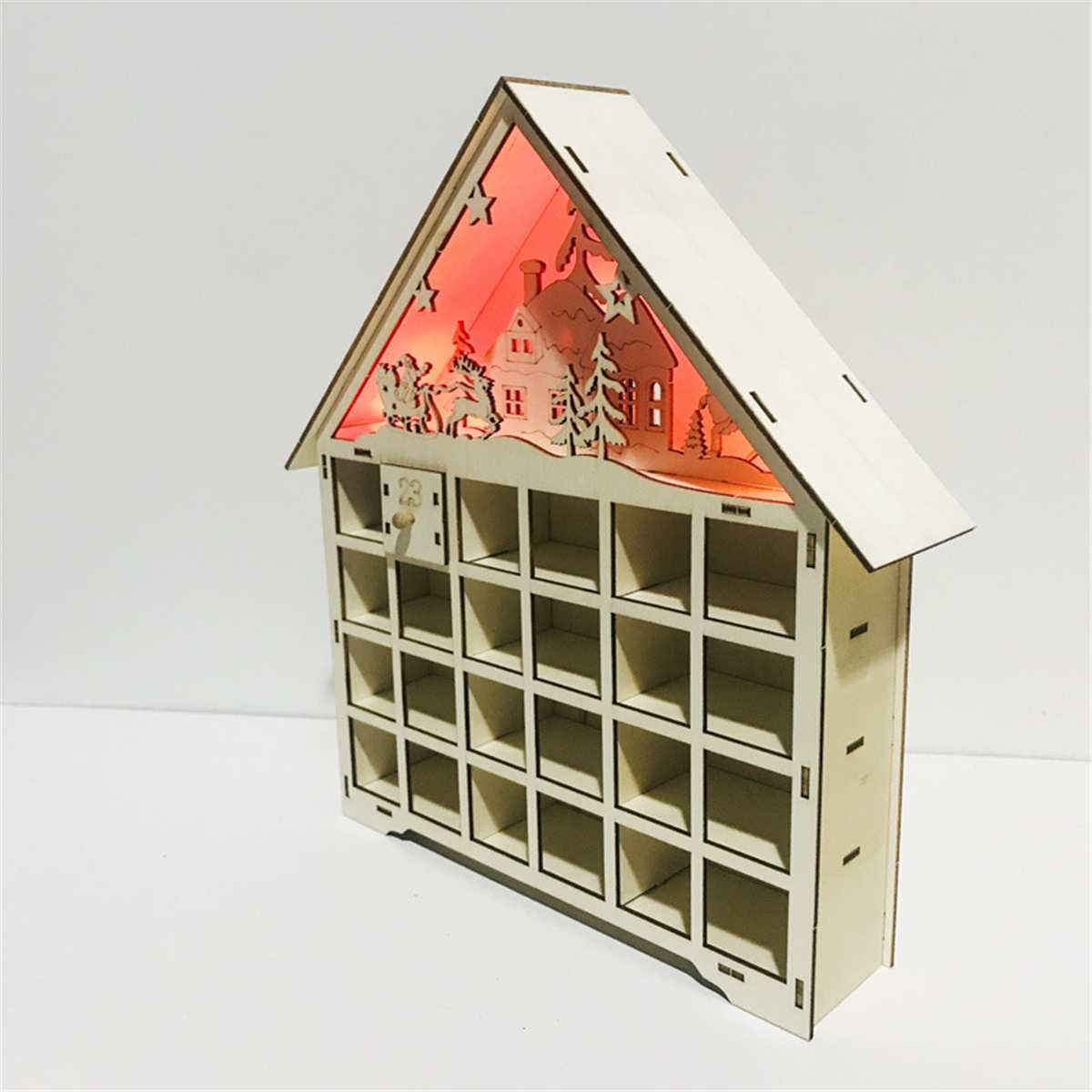 Christmas wooden calendar decorations displayed as festive holiday ornaments