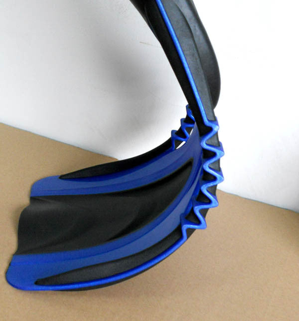 Adjustable long fin fins, black diving swim fins shown from the side