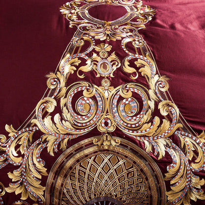 Embroidered Chinese cotton quilt cover bedding with traditional stitched design