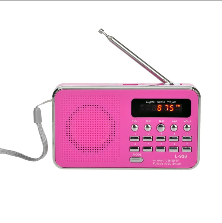 Multi-function portable card radio MP3 music player with memory card slot and compact speaker