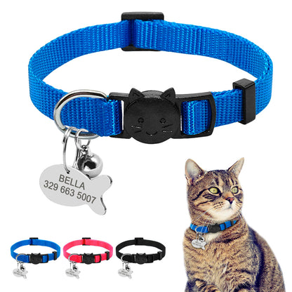 Personalized safety breakaway nylon cat collar with quick release and ID tag set