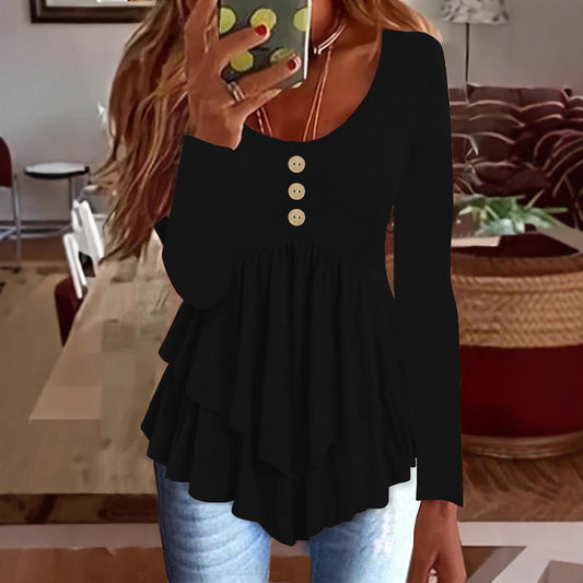 Women's three-button casual long-sleeved top in a simple fashion style