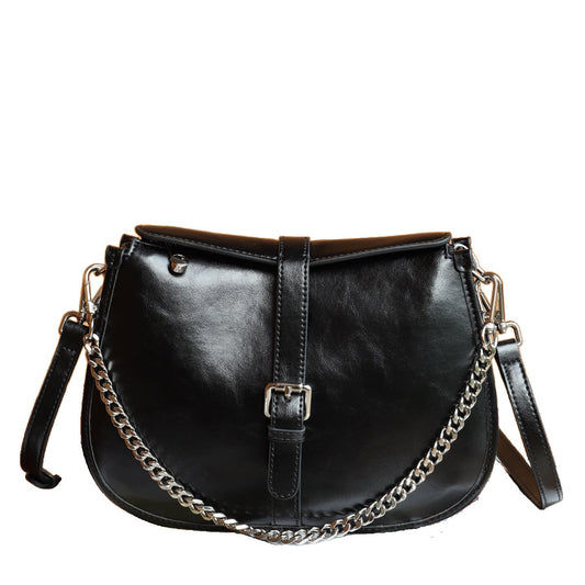 Women’s genuine leather saddle bag with shoulder chain and underarm design