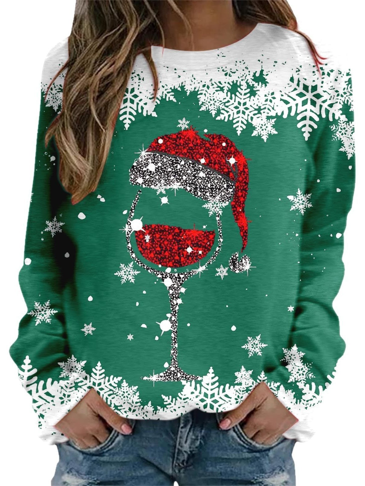 Women's Christmas round neck sweater with 3D digital print, casual clothing
