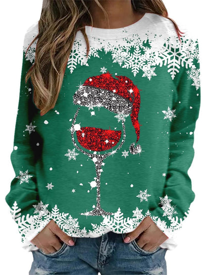 Women's Christmas round neck sweater with 3D digital print, casual clothing