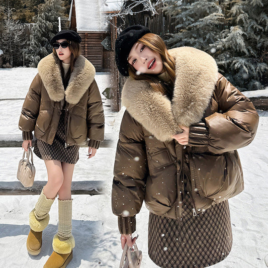 Women's big fur lapel cotton-padded coat in a warm, stylish design