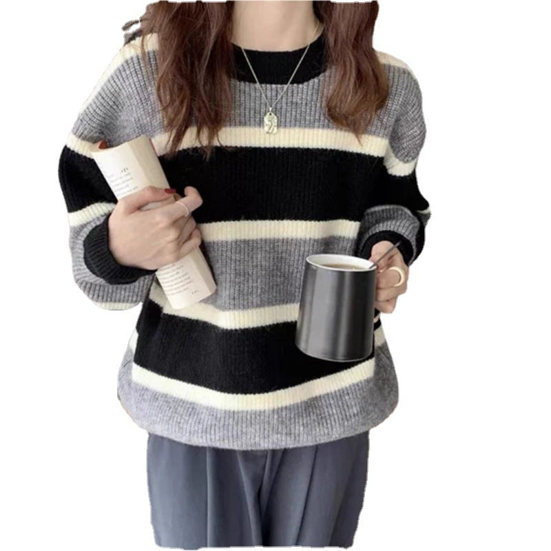 Retro thick knitwear outerwear jacket by Lazy Wind in neutral tones