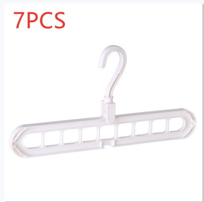9-hole space-saving clothes hanger organizer in white plastic, designed to hold multiple hangers efficiently