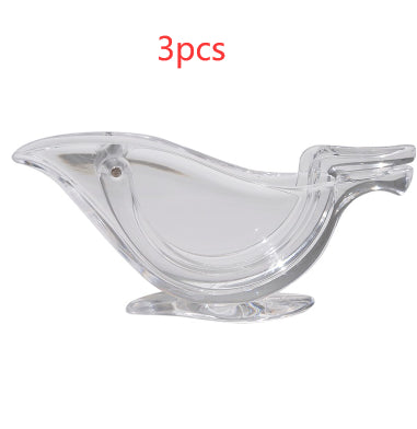 Transparent acrylic bird-shaped manual lemon juicer with lemon slice squeezer design